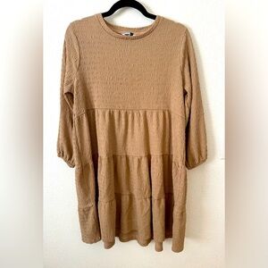 Tan Textured Long Sleeve Dress